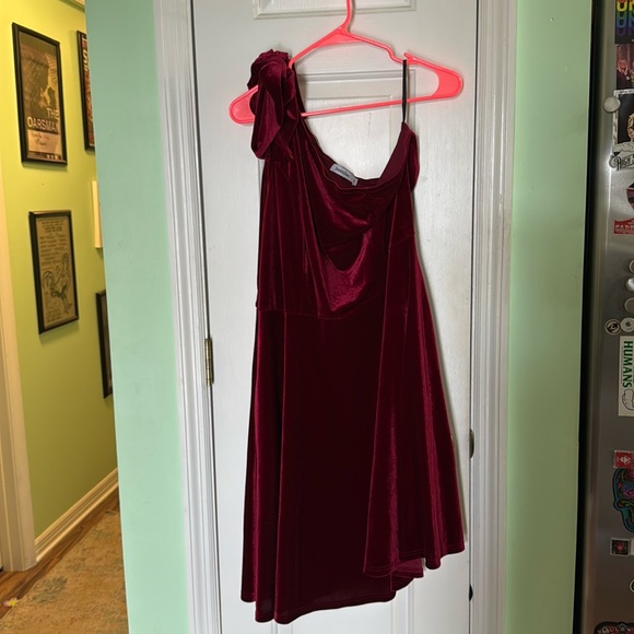 Jasambac Dresses & Skirts - Jasambac Red/Burgundy Velvet Stretch One Shoulder A-Line Dress Holidays Size 2XL